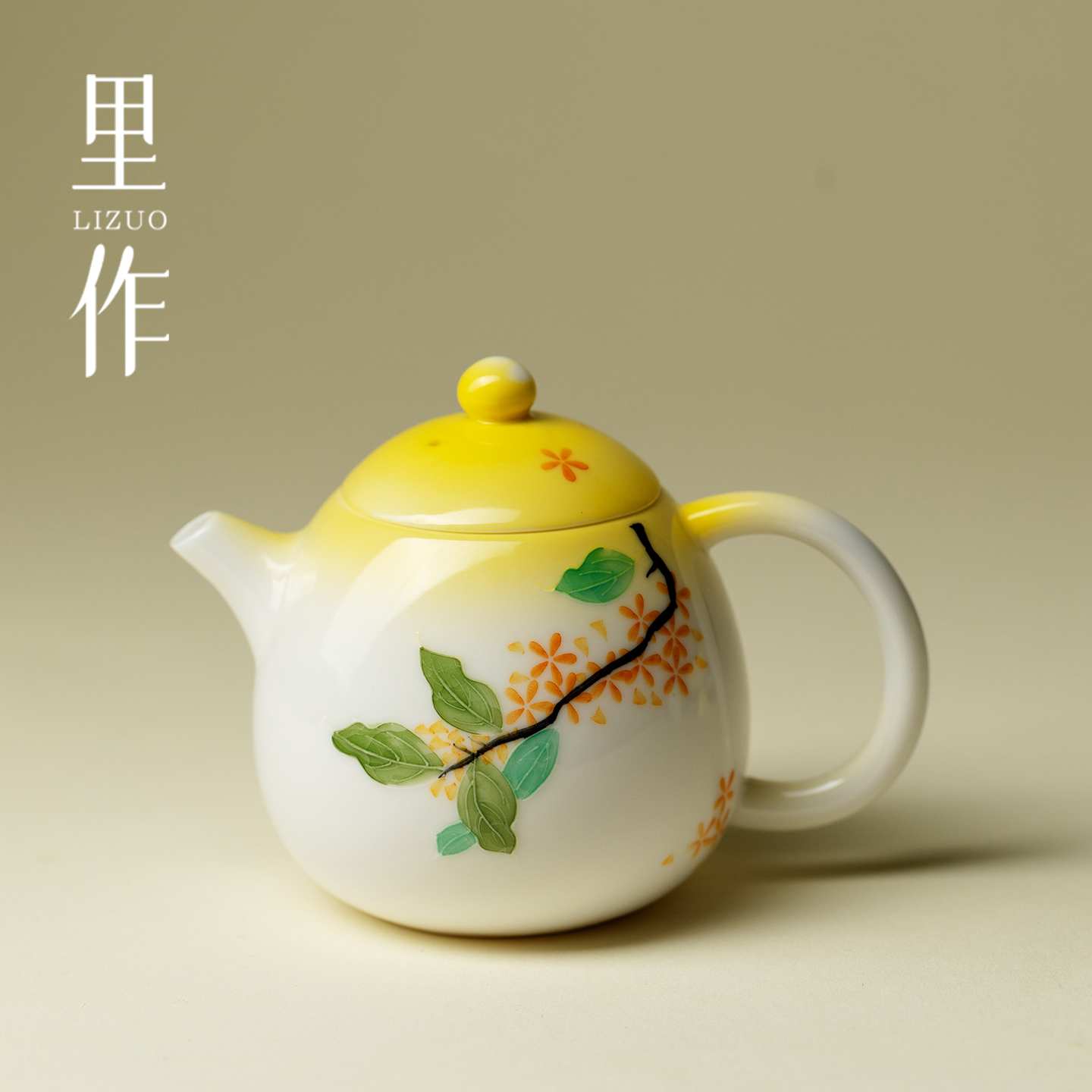 里作原创手绘泡茶壶家用高档桂月黄陶瓷茶具小容量功夫泡茶器单壶