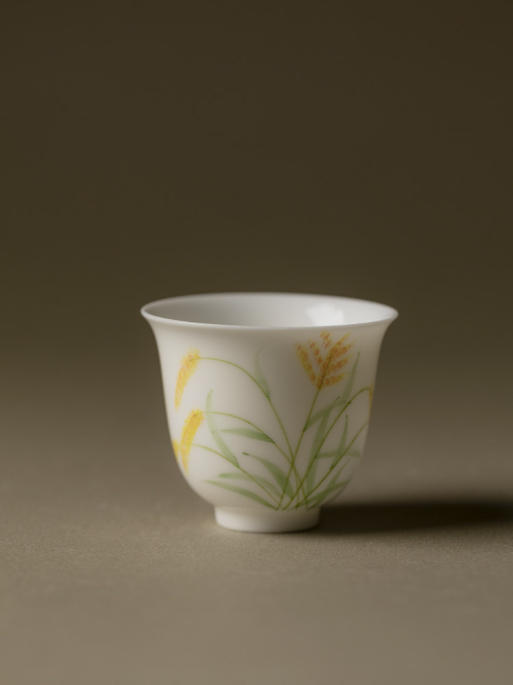 日作白瓷手绘麦穗茶杯家用功夫茶套装茶杯香氛杯陶瓷大师杯单杯,餐饮具,茶杯,淘宝优惠券,粉丝福利购,淘宝优惠卷