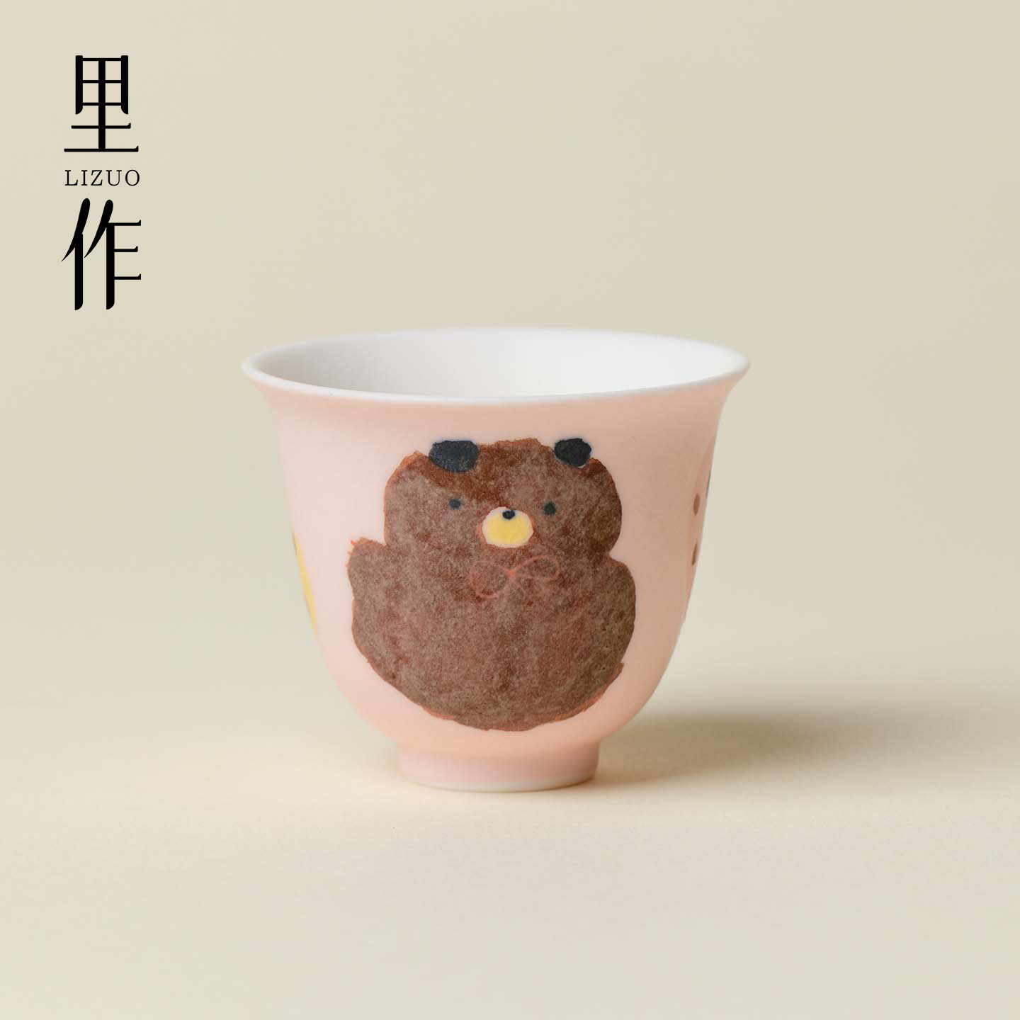 里作 手绘小熊主人杯可爱粉色高颜值品茗杯家用创意功夫茶具茶杯