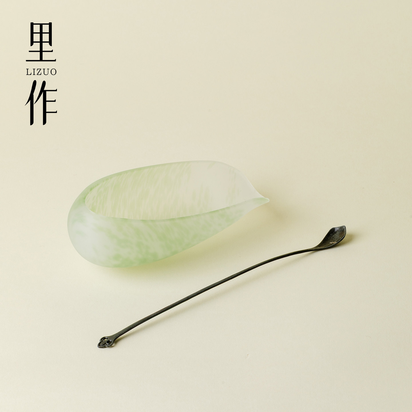 里作高级琉璃透明玻璃分茶器投茶器浅绿月笼砂入梦茶则两件套茶拨