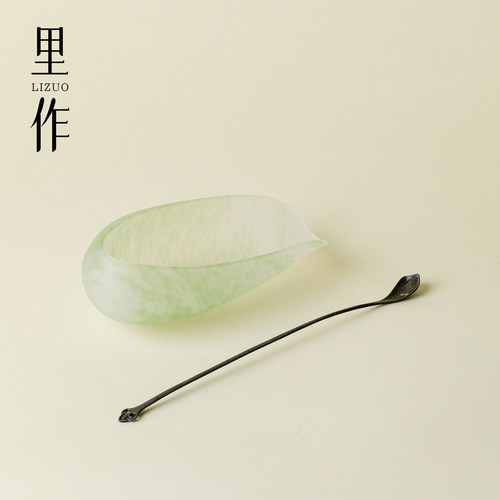里作高级琉璃透明玻璃分茶器投茶器浅绿月笼砂入梦茶则两件套茶拨