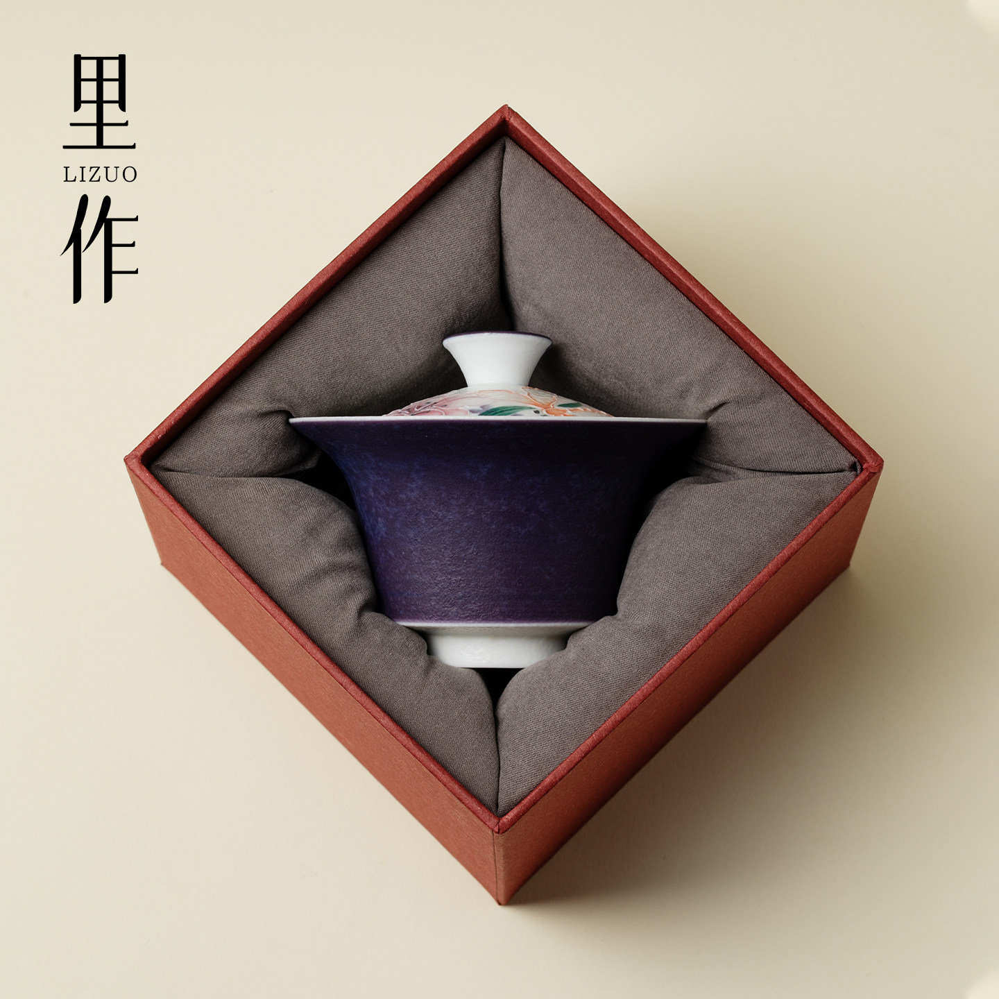 里作手工暮云紫蜓伴清卉盖碗高颜值陶瓷泡茶碗家用功夫茶具敬茶碗