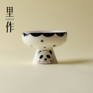 里作创意手绘熊猫高足主人杯高端陶瓷茶杯女士专用精致品茗杯单杯
