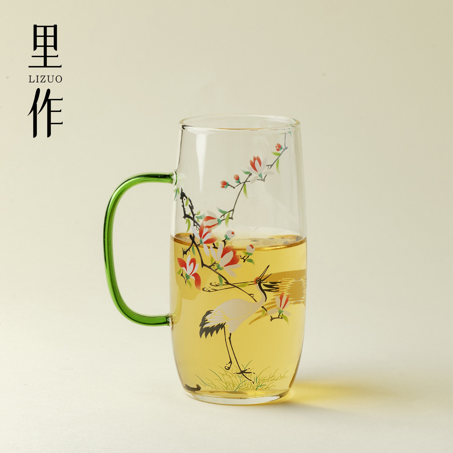 里作手工鹤栖木焰大容量玻璃绿茶杯高档高硼硅喝水杯小清新马克杯