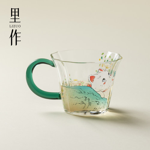 里作小清新玻璃茶杯纯手工高硼硅耐热主人杯猫语絮芳茶具品茗单杯