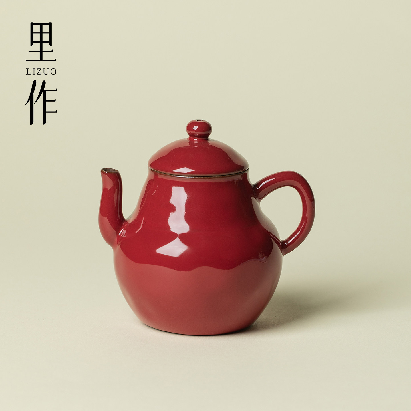 里作 赭梦红朱中式手工陶瓷梨形壶红色复古粗陶带球孔过滤泡茶壶