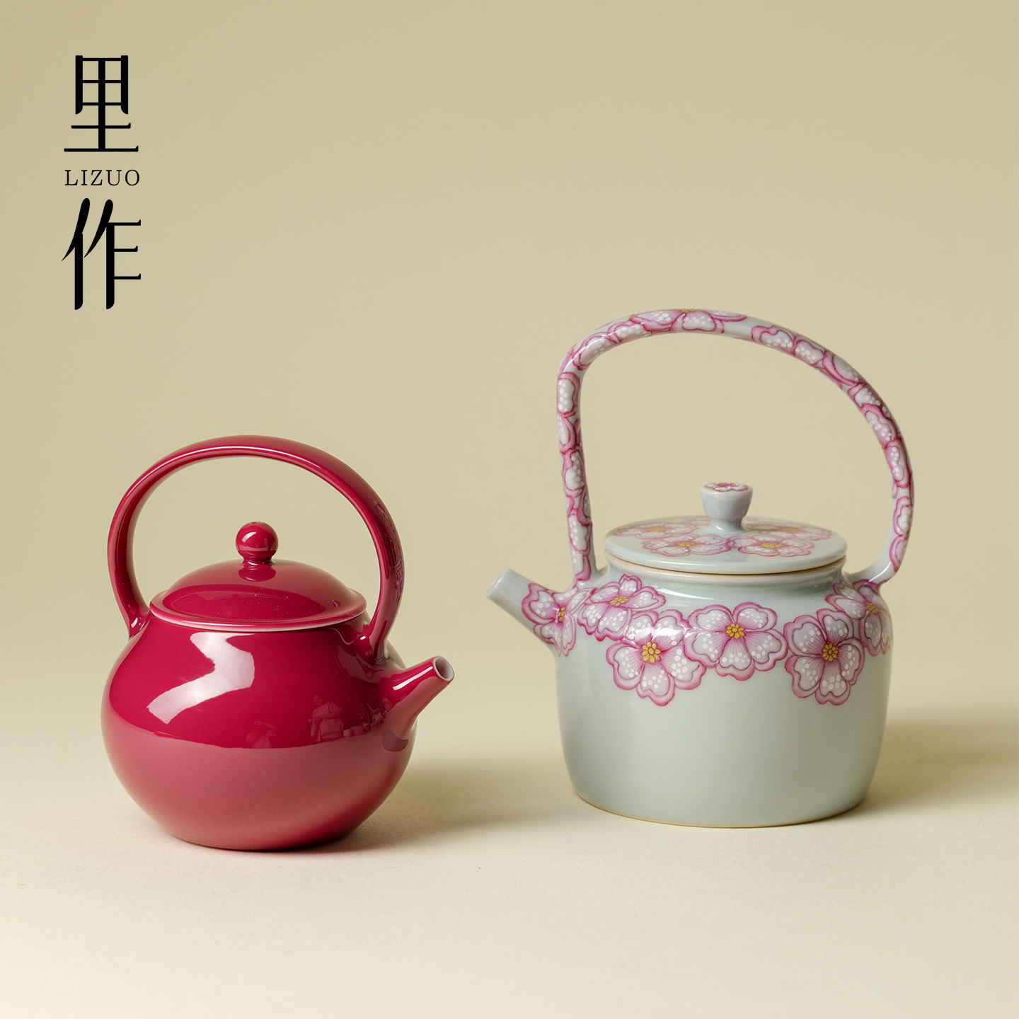 溢珍堂 胭脂红提梁壶高端手工雕刻手绘茶壶小泡壶景德镇陶瓷茶具