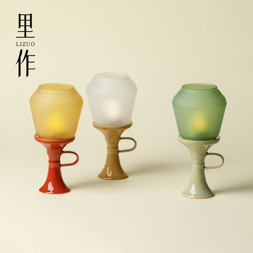里作新中式手提烛台陶瓷异形云岫琉灯防风家居蜡烛氛围灯创意摆件