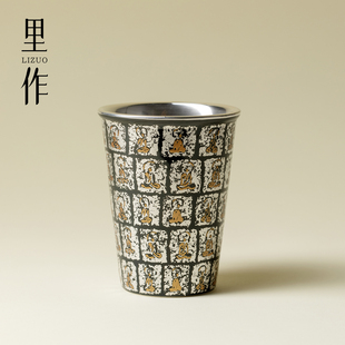 里作鎏银千佛石窟可乐杯中式办公水杯高端手工陶瓷早餐牛奶饮料杯