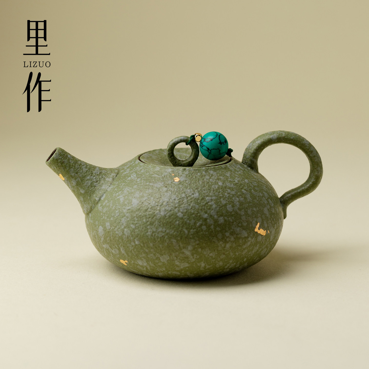 里作玉绿手工陶瓷茶壶功夫茶具家用泡茶壶单壶高颜值不烫手泡茶器