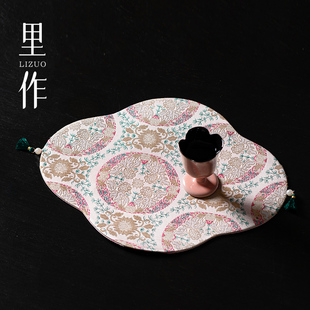 里作海棠如意粉色手工织锦茶席原创高端手工茶桌桌布轻奢高端桌旗