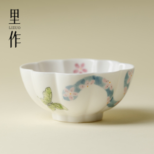 里作创意高颜值陶瓷主人杯景德镇粉彩手绘灵蛇蝶影茶杯精致品茗杯