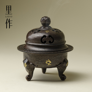 象足三足香炉铜炉焚香炉香薰沉香香器底座香道茶桌配件摆件 里作