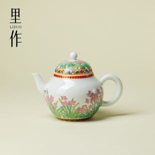 里作春枝水仙梨形壶中式创意手工陶瓷茶壶高档功夫茶具粉彩手执壶