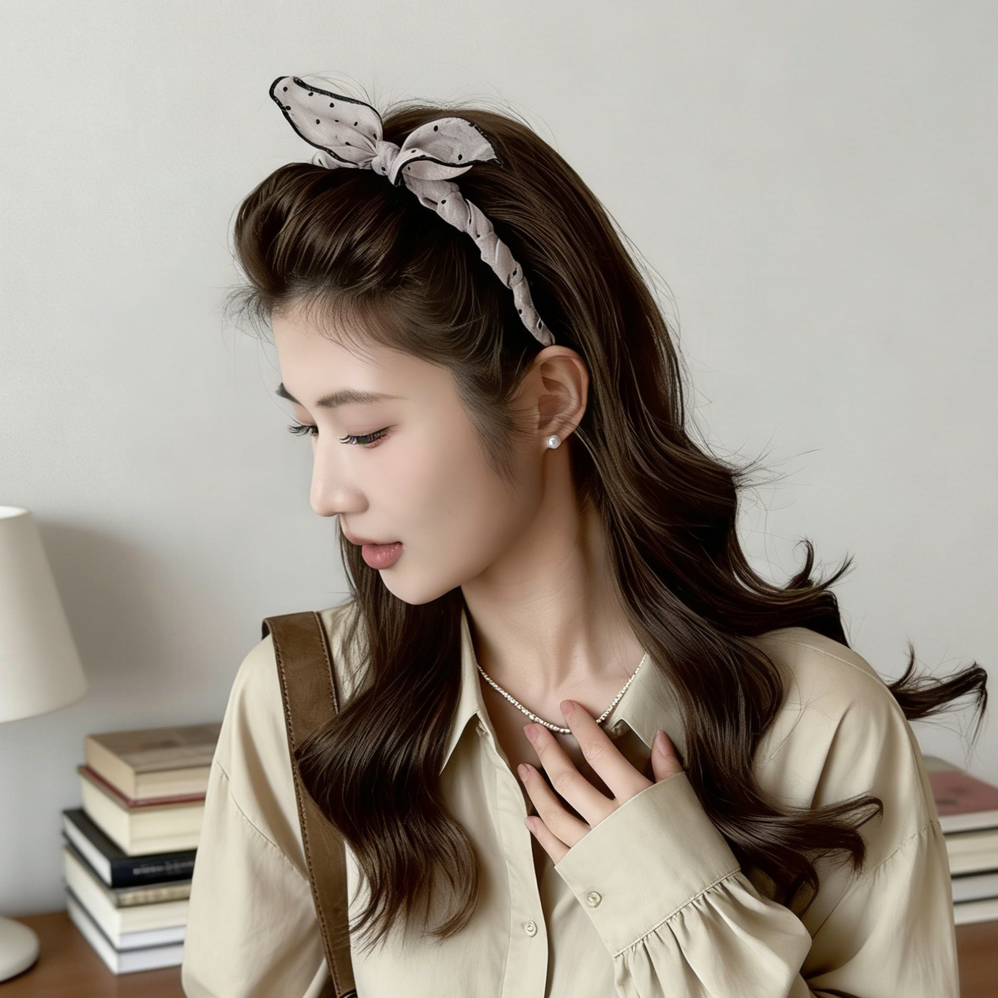 粉色波点蝴蝶结发箍带齿梳可爱韩系兔耳朵洗脸头箍显脸小洋气减龄