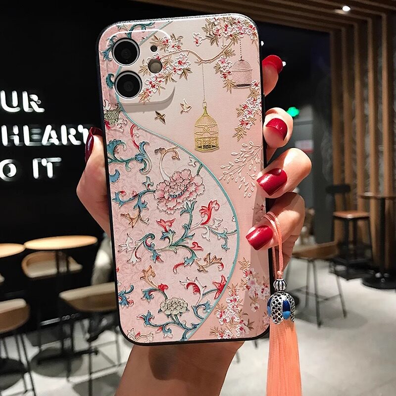 立体浮雕花朵琉璃鸟笼适用苹果16promax手机壳iPhone1