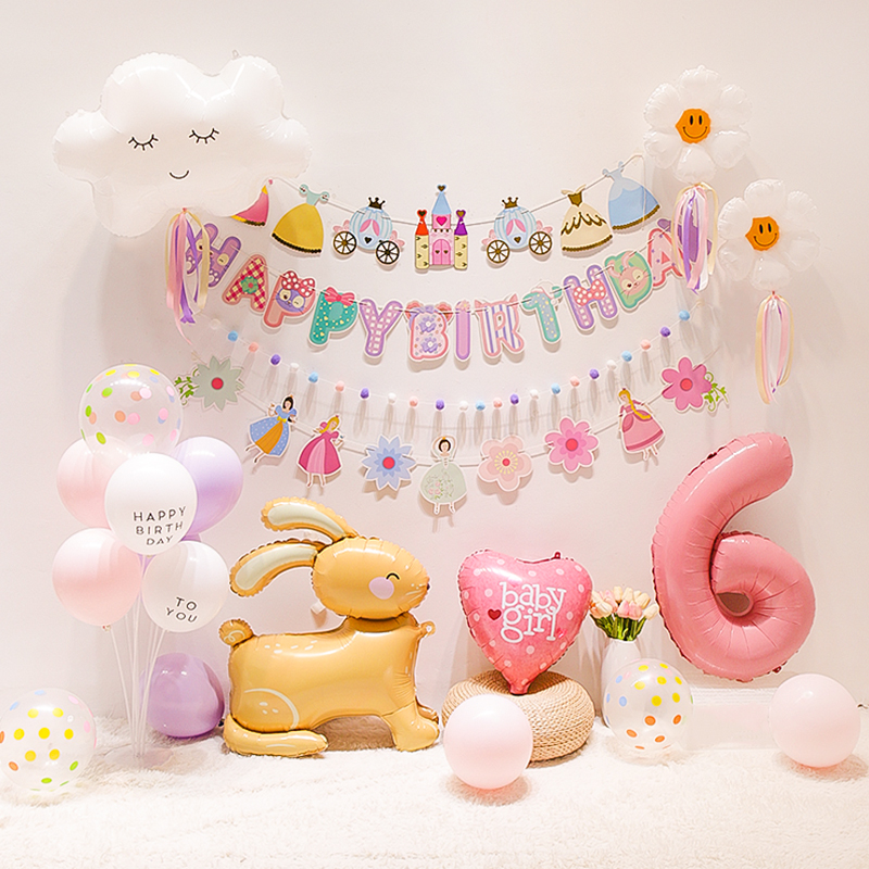 女孩生日快乐装饰场景布置一周岁宝宝气球女宝儿童派对用品背景墙