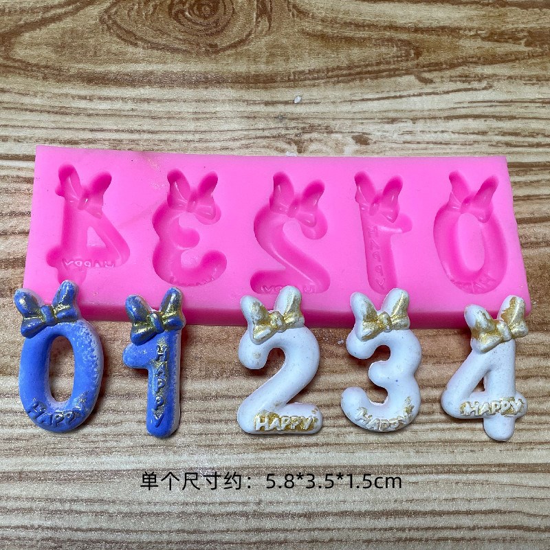 生日年龄数字饼干翻糖巧克力烘焙模具硅胶卡通蝴蝶结数字0-9