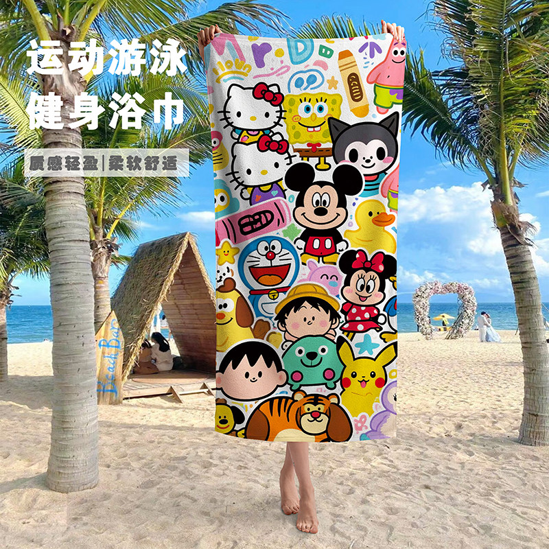可爱卡通动漫海边游泳大浴巾沙滩巾裹巾吸水速干擦汗健身运动毛巾