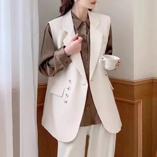 背心外套中長款 小個子 馬甲女寬松春秋高級感小眾無袖 設(shè)計感西裝