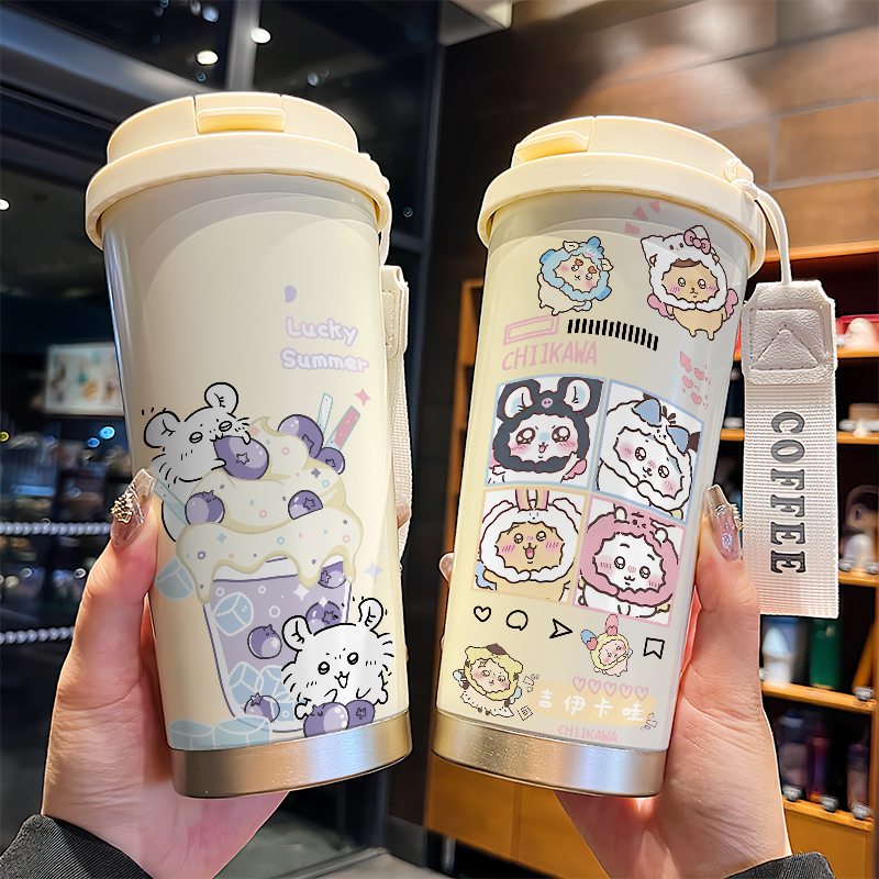 英奈廷chiikawa乌萨奇保温杯可爱学生吸管水杯316不锈钢女男儿童