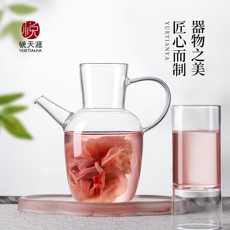 水经注彷宋玻璃茶壶手执壶玫瑰花茶壶家用带过滤一人小茶壶茶具图片