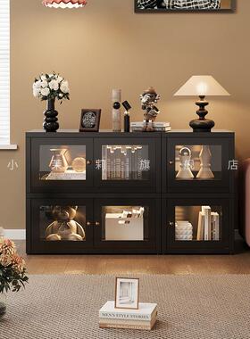 钢制书柜矮柜落地书架黑色覆古风格子组合柜边柜收纳电视柜置物架