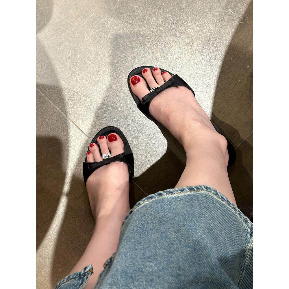 新款露趾鱼嘴水钻字母蝴蝶结拖鞋女夏外穿一字拖丝绸猫跟凉鞋女鞋,女鞋,一字拖,淘宝优惠券,粉丝福利购,淘宝优惠卷
