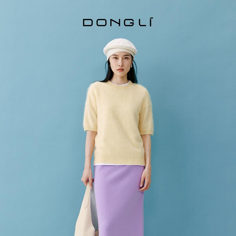 东黎100%山羊绒拉绒圆领短袖