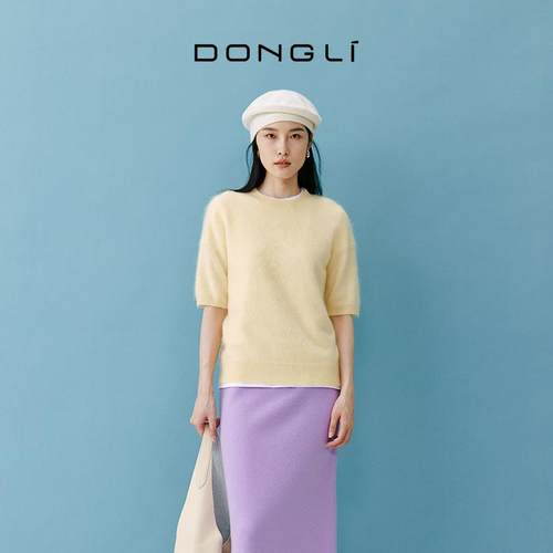 东黎100%山羊绒拉绒圆领短袖