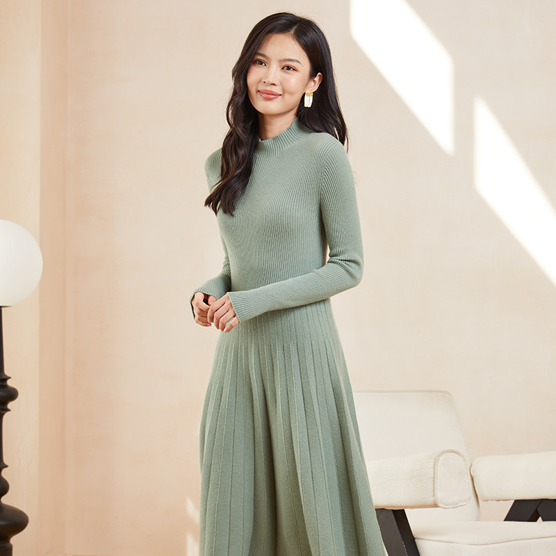 东黎 100%有机羊绒 女士春秋季针织显瘦半高领羊绒连衣裙气质长裙,女装/女士精品,连衣裙,淘宝优惠券,粉丝福利购,淘宝优惠卷