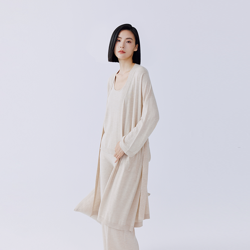 东黎纯羊绒女士精纺长款睡袍