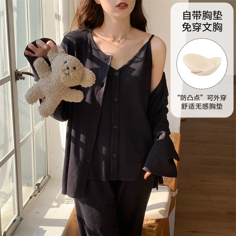 Leonisa睡衣女士四季长袖少女性感吊带背心可外穿舒适家居服套装
