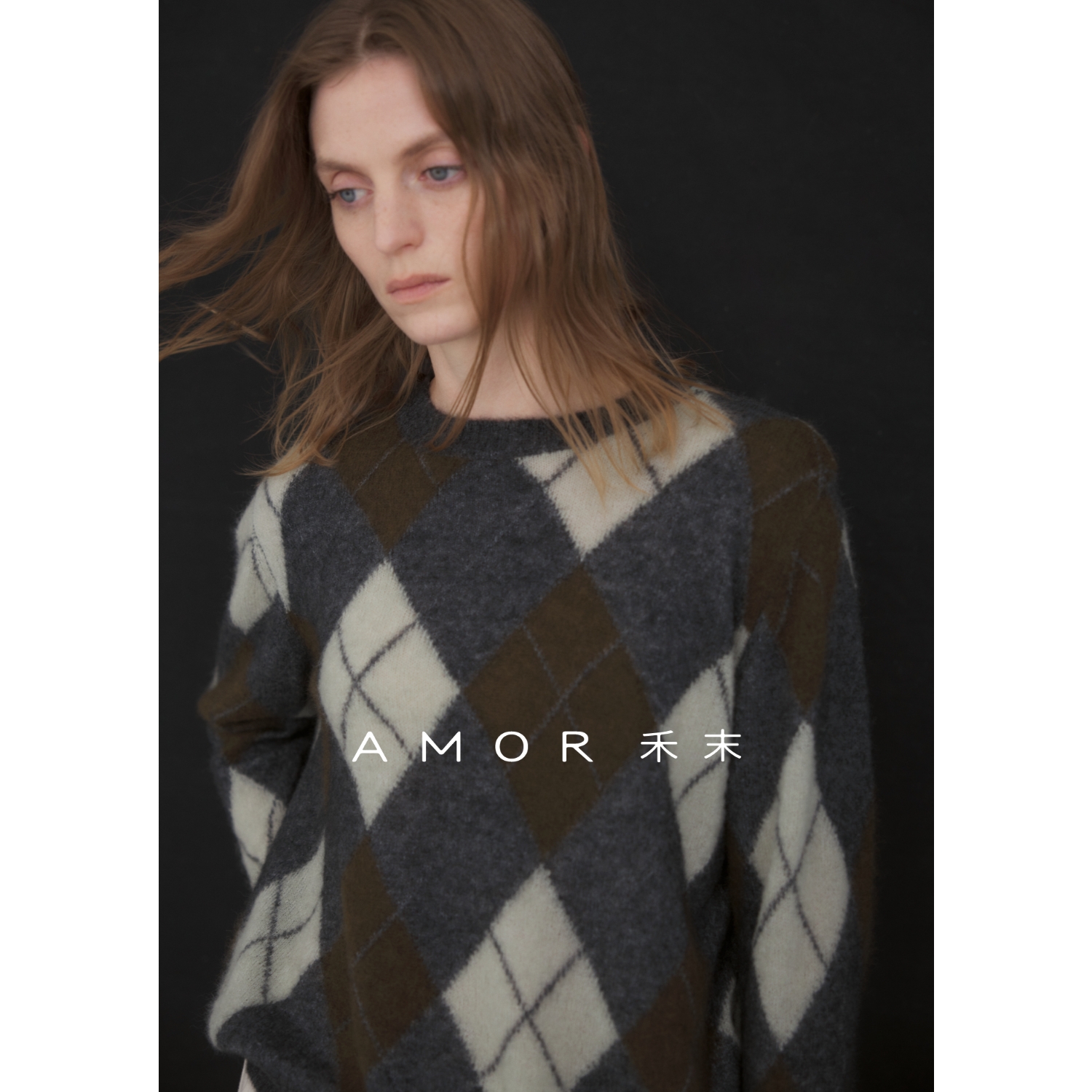 森氧絮语”山羊绒羊毛菱格毛衣