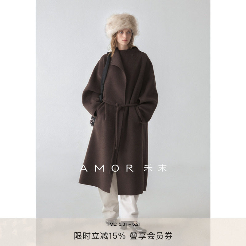 AMOR禾末“浅冬叙事” 山羊绒澳洲美利奴羊毛廓形双面呢系带大衣