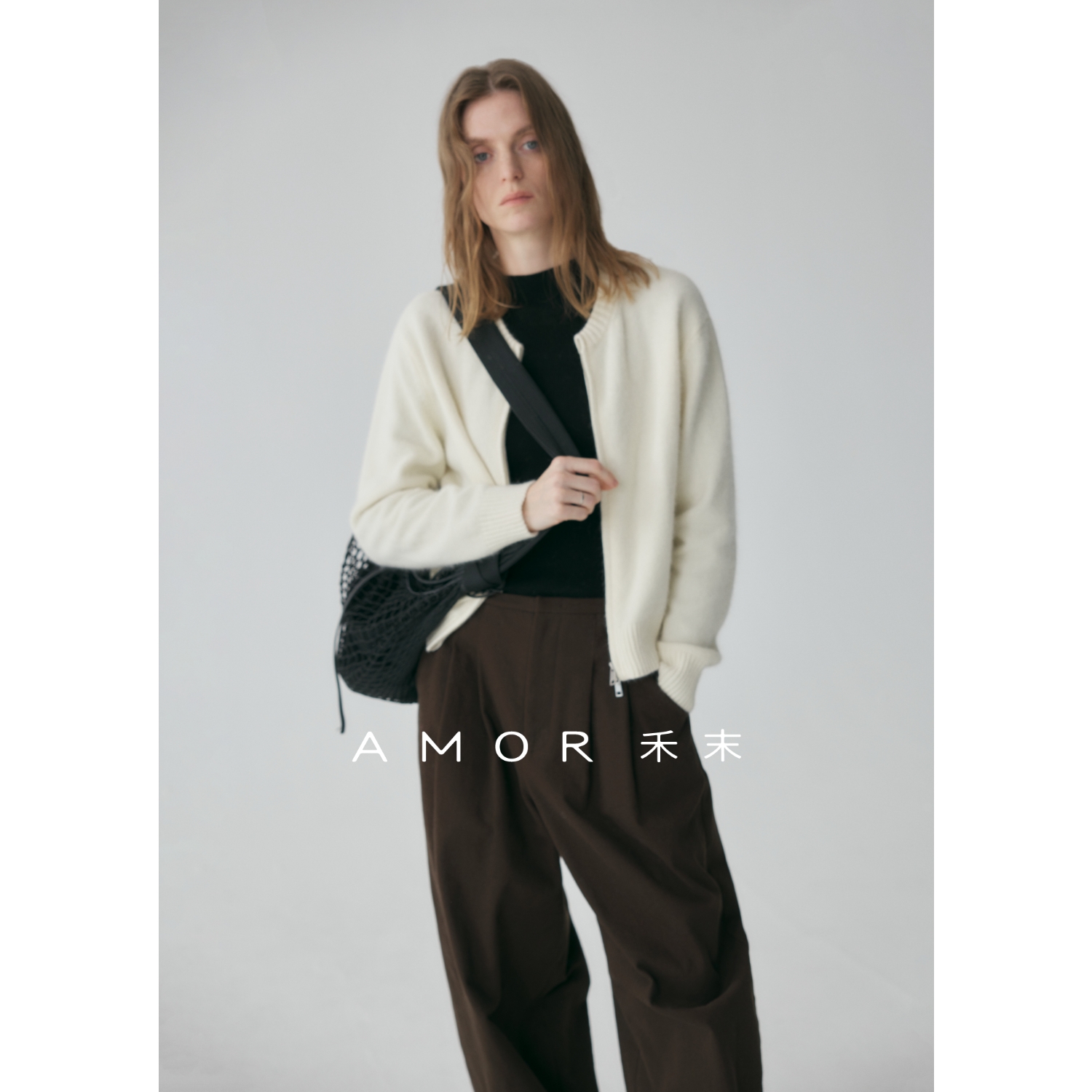 “雪境”圆领羊毛拉链针织开衫