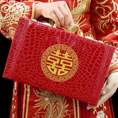 礼金箱中式彩礼箱压箱钱盒子红箱子结婚箱子新娘陪嫁箱订婚聘金盒