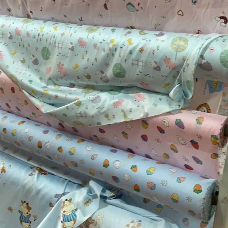 A类贡缎纯棉全棉布料高档卡通宝宝儿童布料幅宽1.6米无荧光可定制