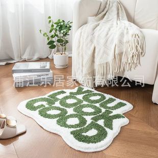 饰地垫英文浴室脚垫 ins风卧室床边毯植绒儿童异形地毯客厅沙发装