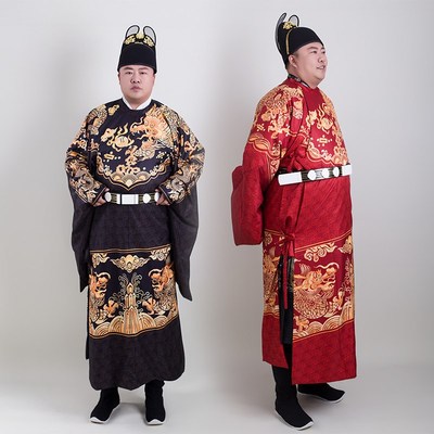 明制圆领袍男士汉服红色中式婚服婚礼主持人司仪服装大码宋朝大衫