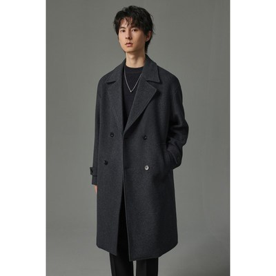 【储格】羊毛大衣男中长款双排扣冬季毛绒呢子风衣男士加厚款外套