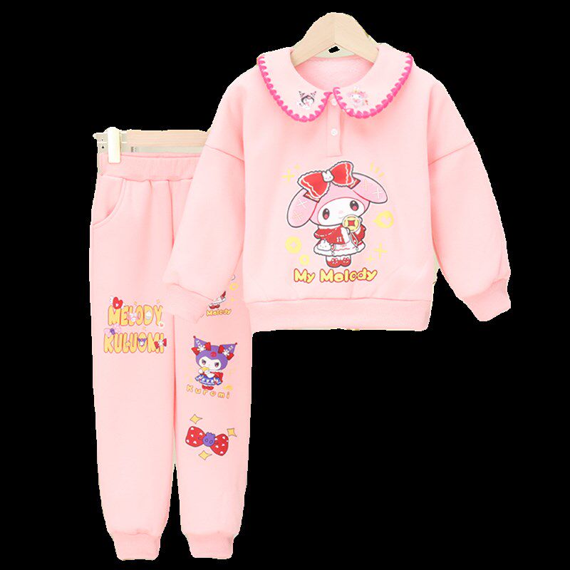 2024秋冬季女童加绒加厚卫衣套装洋气百搭外穿童装儿童保暖两件套