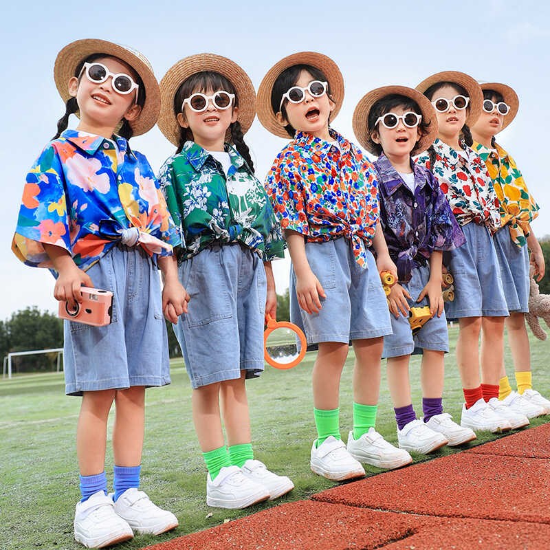 儿童啦啦操舞蹈演出服男女童怀旧衬衫嘻哈街舞服班服毕业照摄影服