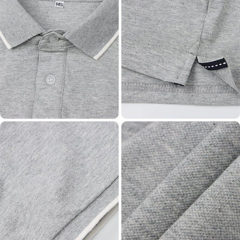 英伦学生短袖T恤 男女童夏季校服藏青白灰色T恤白条衣领polo衫