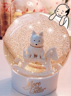 水晶球下雪定制柴犬转运摆件办公桌才貌送女孩朋友结婚生日礼物