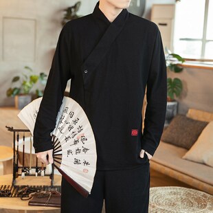 改良汉服衬衫男长袖右衽纽扣交领内衬古风打底内衫内搭衬衣小褂
