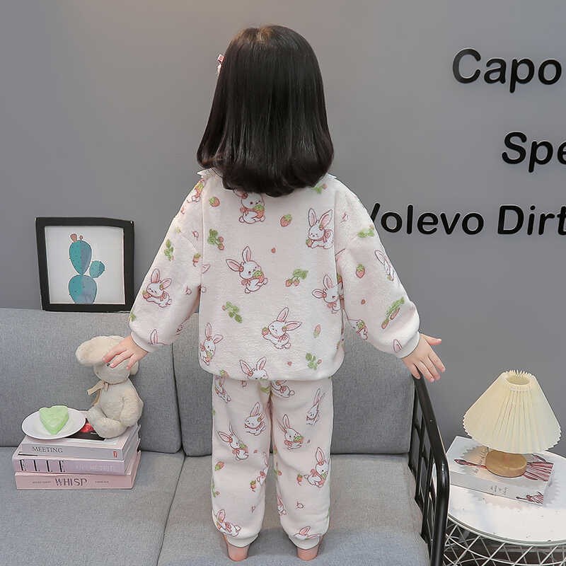 女童睡衣秋冬款2024新款儿童冬季法兰绒加厚女孩宝宝冬装家居服