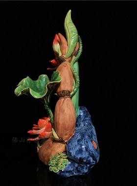 石湾公仔莲藕莲花陶瓷摆件客厅博古架电视柜摆设乔迁开业新居礼品