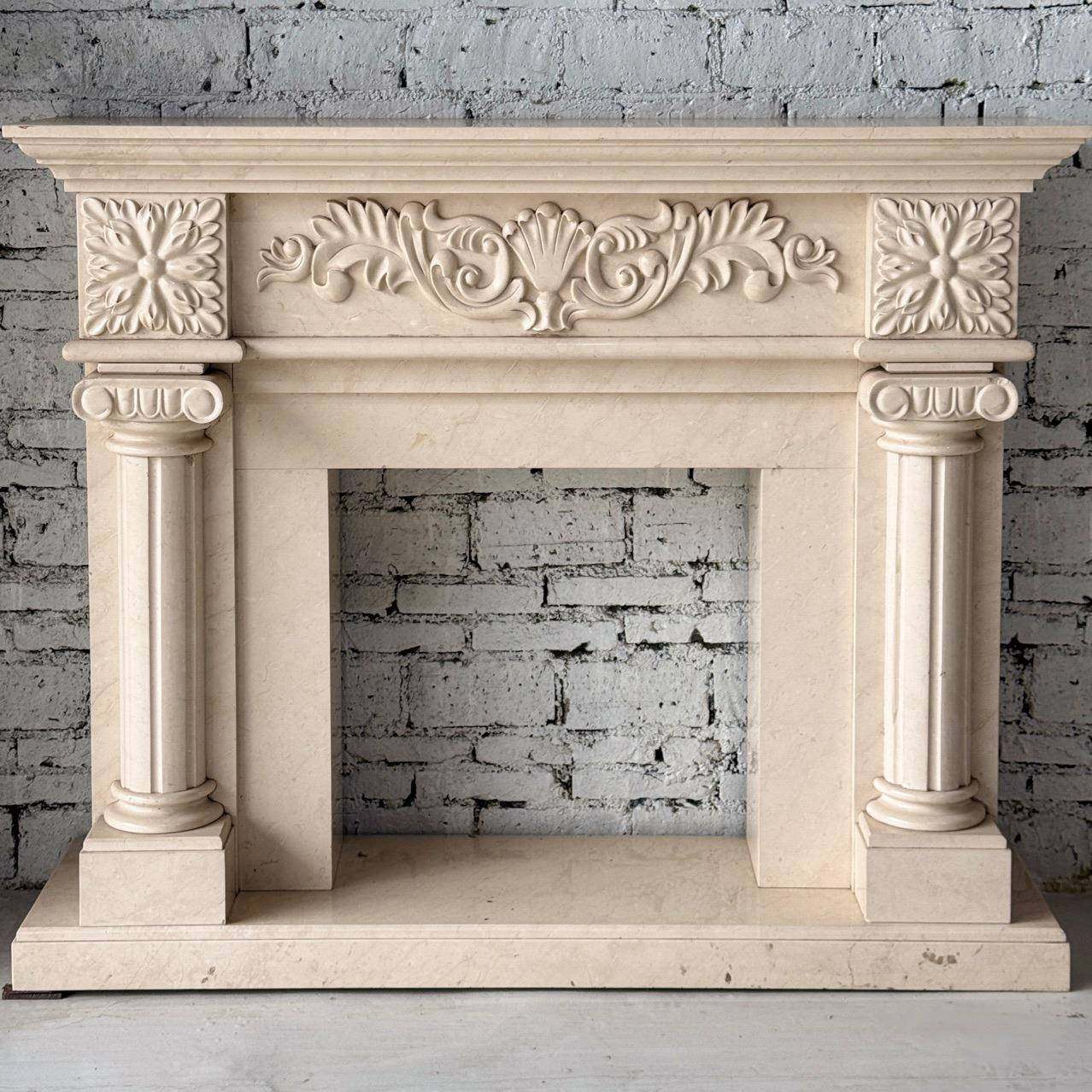 大理石壁炉架石雕简约雕花电视背景墙装饰柜摆件美式石材壁炉