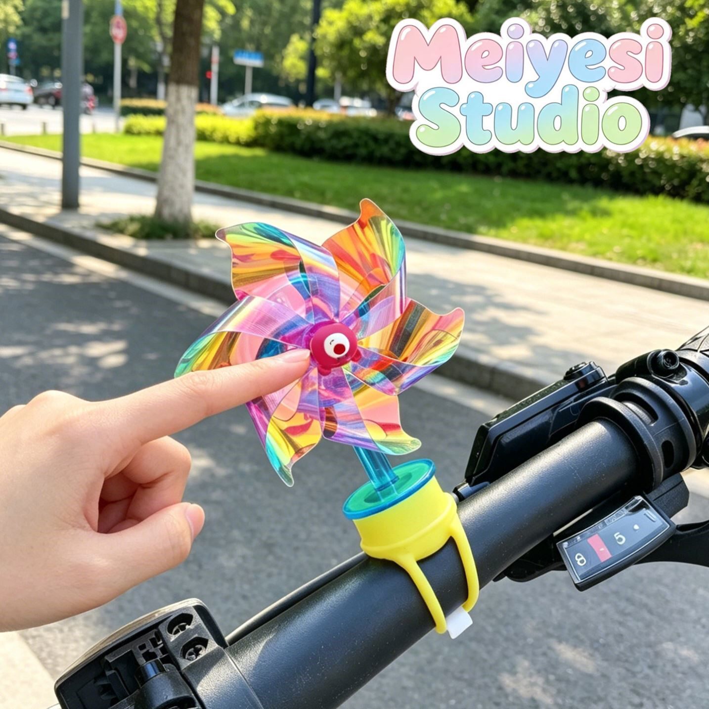 自行车电动两轮车风车摆件摩托车装饰车把绑带款卡通旋转小风车